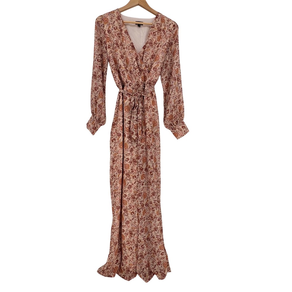On Twelfth Floral Wide Leg Jumpsuit Womens Medium Rust Boho Metallic Long Sleeve - Picture 11 of 13